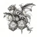 three dragons flying around a d20 dice surrounded tattoo design idea