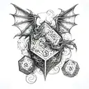 three dragons flying around a d20 dice surrounded tattoo design idea