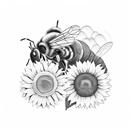 sunflowers, bees, mountains and mushrooms  tattoo design idea