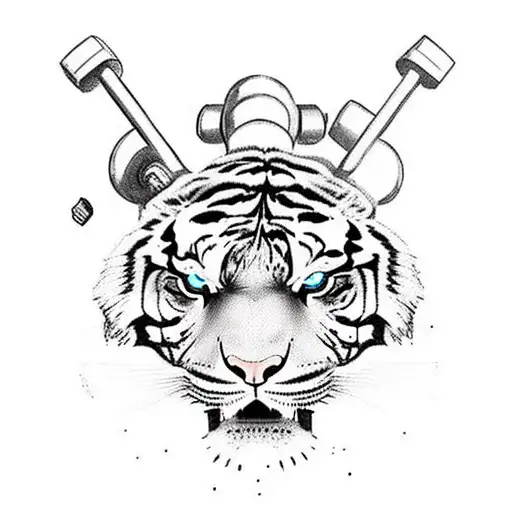 A fierce tiger lifting weights in a crossfit gym tattoo design idea