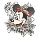 Mickey Mouse black face red roses and clouds from heaven tattoo design idea