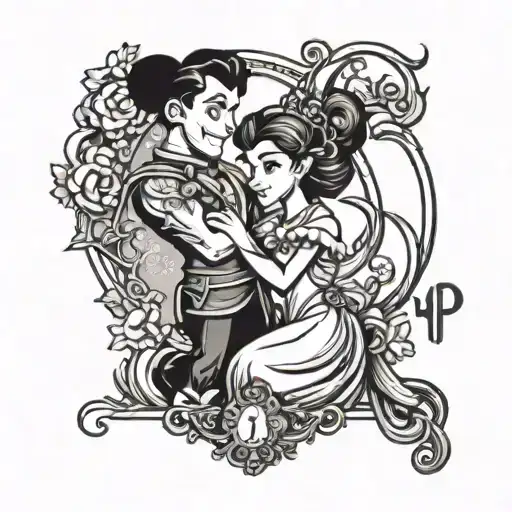 A Disney-inspired tattoo featuring your favorite character intertwined with Roman numerals of your wedding date tattoo design idea