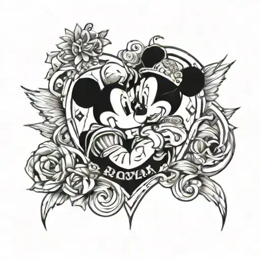 A LGBT Disney-inspired tattoo featuring your favorite character intertwined with Roman numerals of 28/06/2021 tattoo design idea