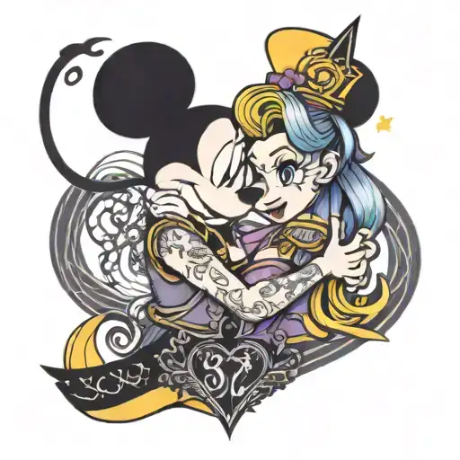 A LGBT Disney-inspired tattoo featuring your favorite character intertwined with Roman numerals of 28/06/2021 tattoo design idea