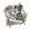A LGBT Disney-inspired tattoo featuring your favorite character intertwined with Roman numerals of your wedding date tattoo design idea