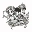A LGBT Disney-inspired tattoo featuring your favorite character intertwined with Roman numerals of your wedding date tattoo design idea