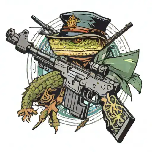 sniper rifle with a lizard and a Russian Guard flag tattoo design idea