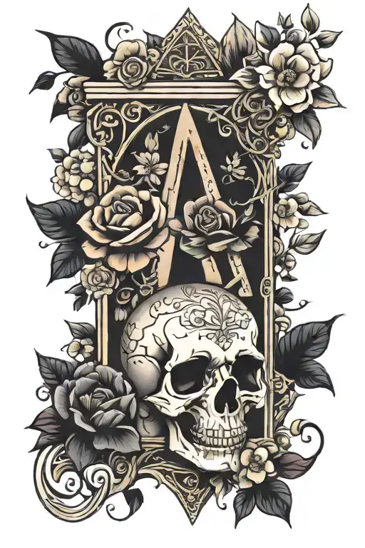 guillotine and flowers surrounding tattoo design idea