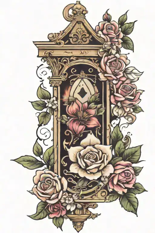 guillotine and flowers surrounding tattoo design idea