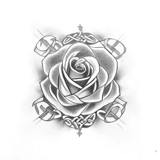 father son with roses and Celtic cross tattoo design idea
