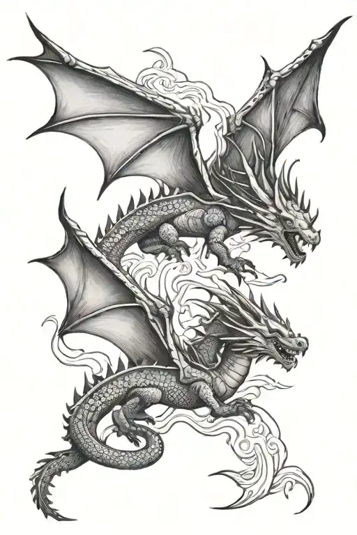 two flying dragons tattoo design idea
