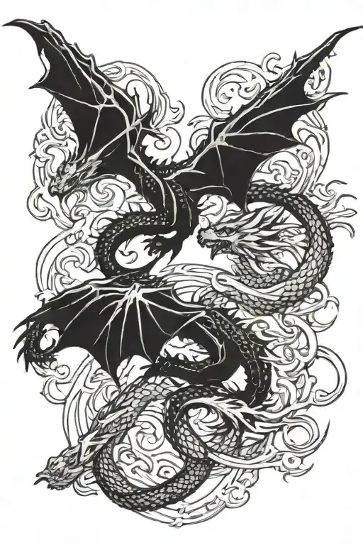 two dragons flying tattoo design idea