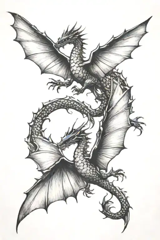 two small flying dragons flying tattoo design idea