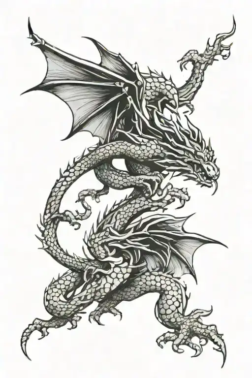 two flying dragons tattoo design idea