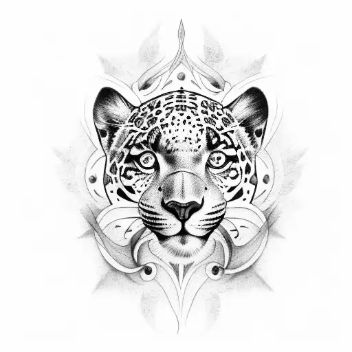 A tattoo design combining the elegance of a jaguar with musical elements tattoo design idea