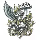 shrooms and weed leaves forming steam rising Phoenix tattoo design idea