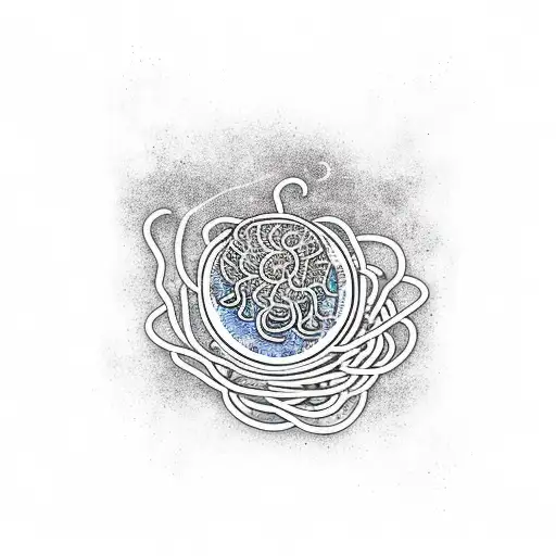 flying Spaghetti Monster floating through space tattoo design idea