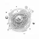 Flying Spaghetti Monster floating through space tattoo design idea