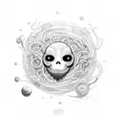 Flying Spaghetti Monster floating through space tattoo design idea