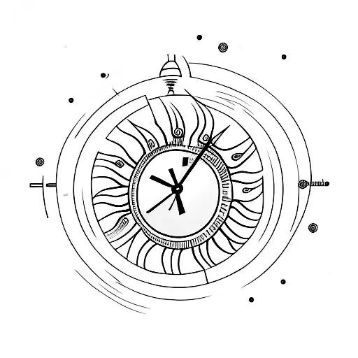 clock 11:48 am with sun tattoo design idea