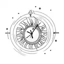 clock 11:48 am with sun tattoo design idea