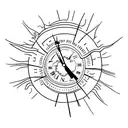 clock 11:48 am with sun tattoo design idea