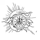 clock 11:48 am with sun tattoo design idea