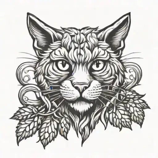 A beer mug with hops and barley forming a cat's face tattoo design idea