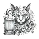 A beer mug with hops and barley forming a cat's face tattoo design idea