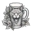 A beer mug with hops and barley forming a cat's face tattoo design idea