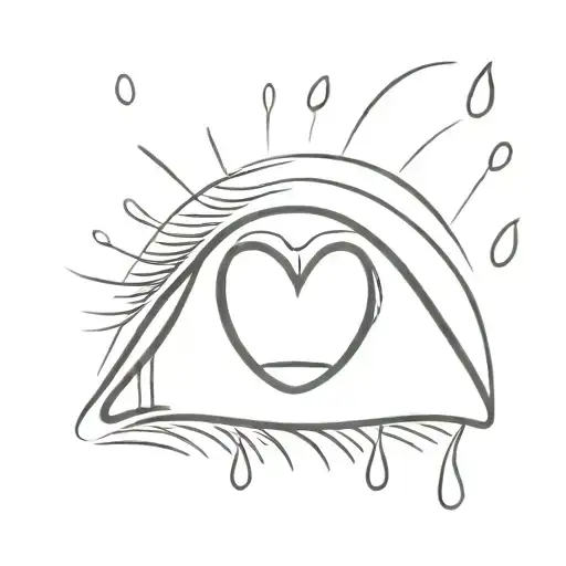 heart with a crying face in the inside. big eyelashes and real tears. tattoo design idea
