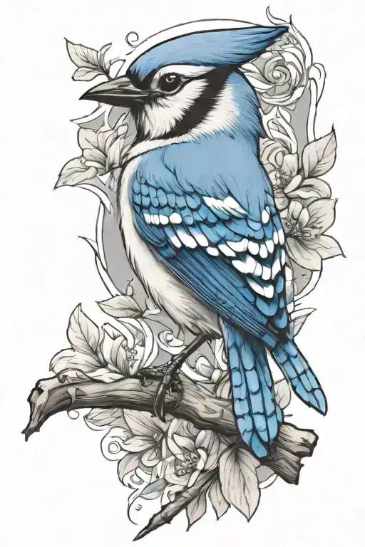 blue jay bird with words written tattoo design idea