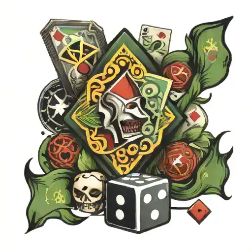 money dice uno cards and face tattoo design idea