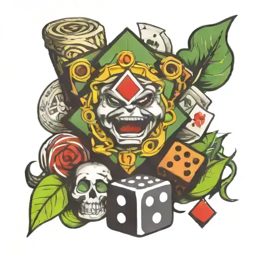 money dice uno cards and face tattoo design idea