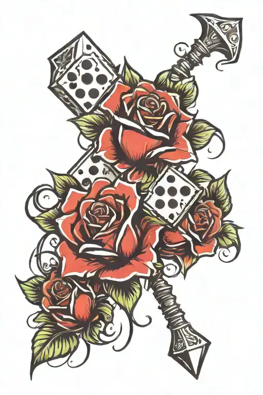 dice rose and bet on me word  tattoo design idea