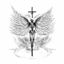 crucified skeleton with flame-like wings from behind tattoo design idea