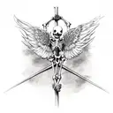 crucified skeleton with flame-like wings from behind tattoo design idea