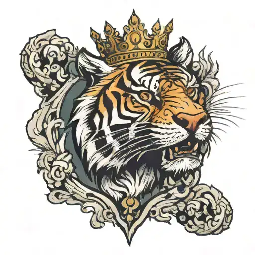 roaring tiger with crown tattoo design idea
