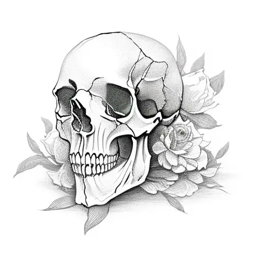 half skull with flowers blooming tattoo design idea