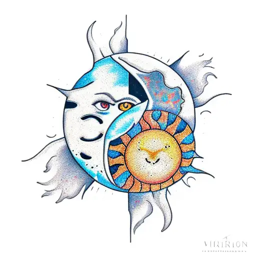 Sun and Moon tattoo design idea