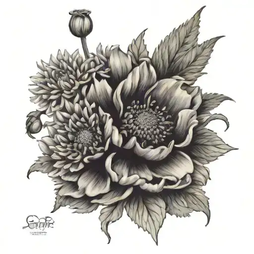 flowers poppy daisy violet marigold chrysanthemum  tattoo design idea