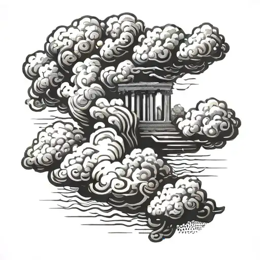 clouds mythical greek heavwn black and white tattoo design idea