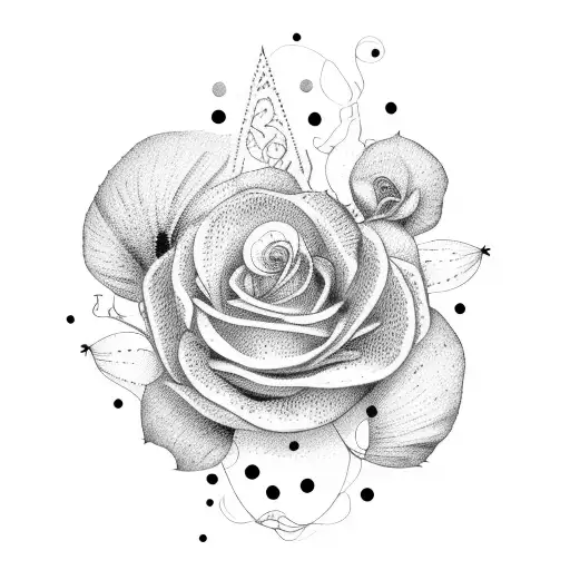 Dotwork tattoo of Sarah's name integrated with delicate flower elements tattoo design idea