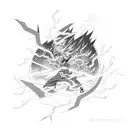 Genshin Impact Raiden Shogun surrounded by lightning bolts tattoo design idea