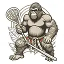 silverback gorilla holding Native American lacrosse stick  tattoo design idea