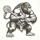 silverback gorilla holding Native American lacrosse stick  tattoo design idea