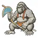 silverback gorilla holding Native American lacrosse stick  tattoo design idea