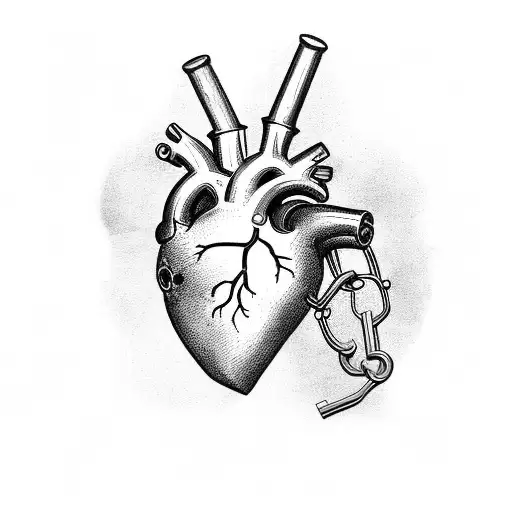 anatomical heart with dagger and chains tattoo design idea