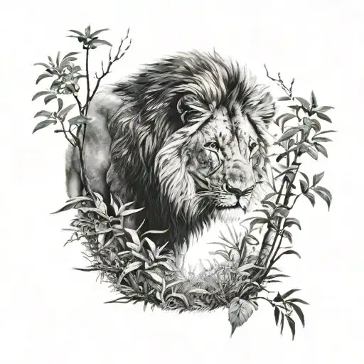 lion in bushes stalking prey tattoo design idea