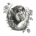 lion in bushes stalking prey tattoo design idea